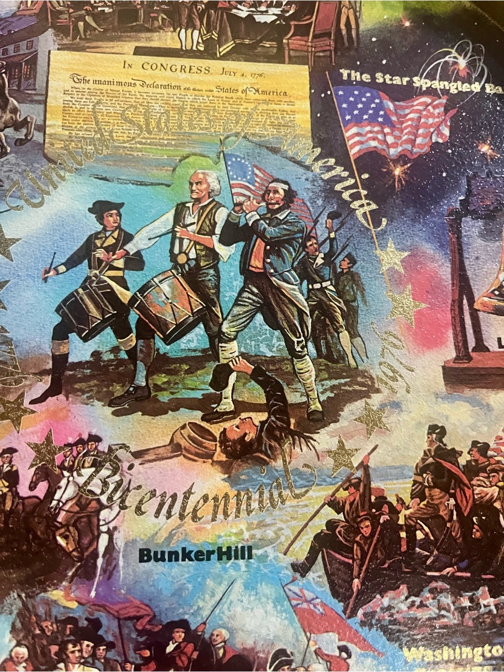 Bicentennial Patriotic 11" METAL TRAY Declaration of Independence Graphics - Picture 3 of 12